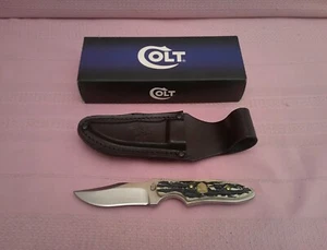 Very Rare NIB with Leather Sheath Colt Full Tang Stag Bone Handle Hunting Knife! - Picture 1 of 11