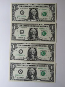 4 Sequential Uncirculated $1 Bill Series 2013 - Gas Pump Print Error Last #'s - Picture 1 of 7