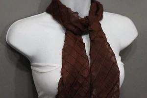 women Stylish Long Neck Tie Wrap Scarf Geometric Mosaic Plaid Brown Color - Picture 1 of 12