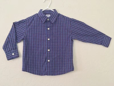 Рубашка на пуговицах для мальчика IZOD с длинными рукавами синяя оранжевая клетчатая - размер 2T 2 - Изображение 1 из 3