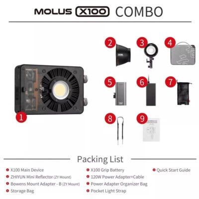 Luz de bolso Zhiyun MOLUS X100 combo LED luz de vídeo 2700K-6500K com softbox - Imagem 1 de 4