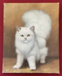 ANTIQUE VINTAGE SUPERB BEAUTIFUL FRENCH SIGNED PAINTING PORTRAIT OF CAT 1930s - Picture 1 of 7
