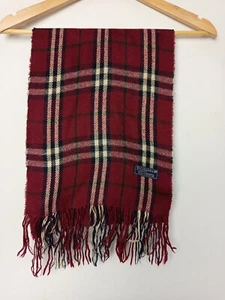 Burberry London Vintage Burgundy Check Plaid 100% Lambswool Designer Scarf - Picture 1 of 5