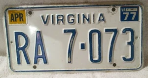 VINTAGE 1977 U S VIRGINIA LICENSE PLATE WITH STICKERS MORE LICENSE PLATES LISTED - Picture 1 of 1