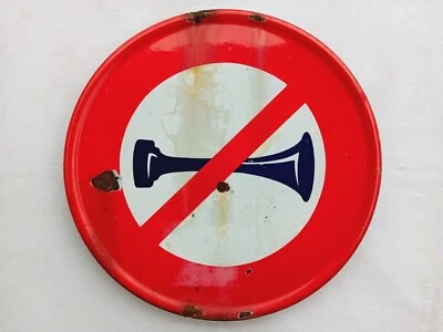 Ancien Panneau Signalisation KLAXON INTERDIT plaque émaillée SIGNAL SONORE 1965 - Photo 1/4