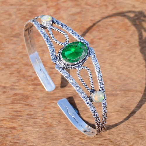 VALENTINO Bracciale elegante argento sterling 925 pietra preziosa opale cromo diopside e fuoco