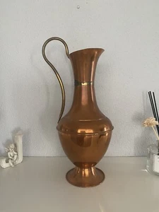 VINTAGE - Copper & Brass Handle Pitcher Jug Vase Decorative Ornament 35cm H - Picture 1 of 7