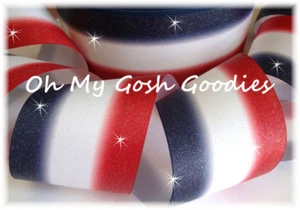 3" GLITTER TRIPLE OMBRE CHEER GROSGRAIN RIBBON 4 TIC TOC BOW NAVY WHITE RED - Picture 1 of 1