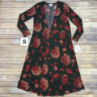 PEQUEÑO SARAH Cárdigan LuLaRoe ROJO FLORAL, GRIS CARBÓN Tallas 6-8; Suéter Plumero Foto 1 de 4