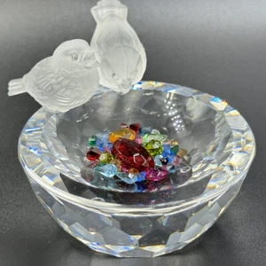 Swarovski Crystal Bird Bath 2 Frosted Birds with Multi-Shaped Color Crystals - Picture 1 of 11