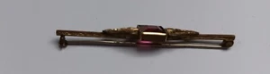 Vintage Rolled Gold Bar Brooch with Ruby Paste Glass - Picture 1 of 5