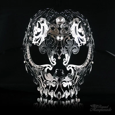 Full Face Skull Mask - Day of the Dead Masquerade Mask for Women M7153 [Silver] - Image 1 of 4