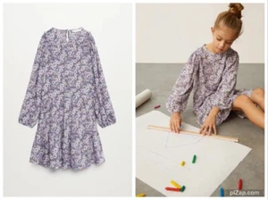 MNG MANGO PURPLE FLORAL PRINTED FLARED DRESS LONG SLEEVES VISCOSE GIRLS 10 - Picture 1 of 15