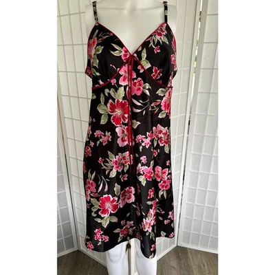 Camisón Adonna Floral Satinado Negro Rosa Flores Correas Ajustables Talla XL Foto 1 de 4