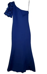 Badgley Mischka Kleid 8 blau One Shoulder Rüschenbesatz Scuba Gown formell - Bild 1 von 12