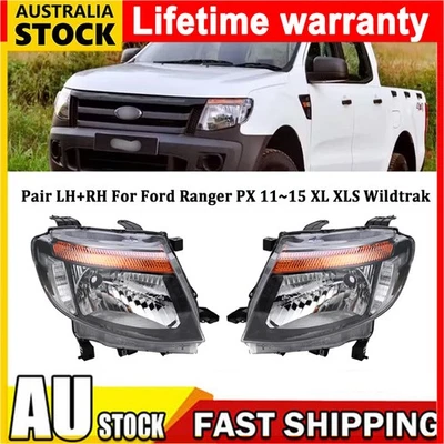 NEW Pair LH+RH Head Light Lamp Black For Ford Ranger PX 11~15 XL XLS Wildtrak - image 1 of 4