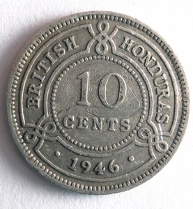 1946 BRITISH HONDURAS 10 CENTS - Excellent Low Mintage Silver Coin - Lot a18 - Picture 1 of 2