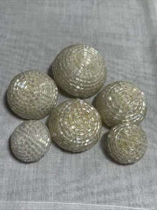Vintage 6 Seed Beaded Luster Plastic Butttons Metal Shanks CB-7 - Picture 1 of 7