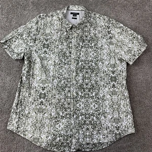 Structure Slim Fit Shirt Men's XXL Green White Abstract Short Sleeve Casual - Picture 1 of 8