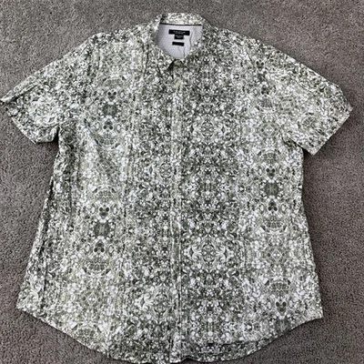 Structure Slim Fit Shirt Men's XXL Green White Abstract Short Sleeve Casual - Image 1 of 4