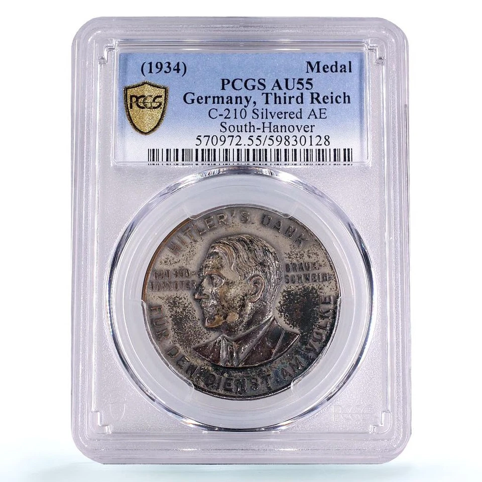 Germany Third Reich Hitler South Hanover C-210 AU 55 PCGS silvered AE medal 1934 - Image 1 of 4