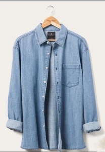 Junk Clothing Los Angelos Herren Randell Light Wash Denim Twill Hemd Gr. L - Bild 1 von 9