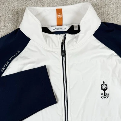 Peter Millar Men XL Hyperlight Merge White Blue Full Zip Performance Golf Jacket - Image 1 of 4