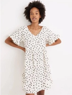 Vestido Babydoll Madewell Manga Volantes Para Mujer XS Cuello en V Lunares Informal Algodón Foto 1 de 4