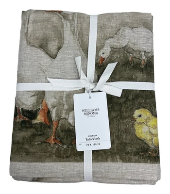 Williams Sonoma Volaille Linen Tablecloth Easter Bunny Ducks Chickens 70 x 108 - Image 1 of 4