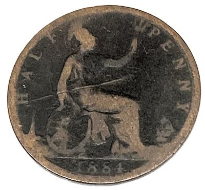 # C8383   GREAT BRITAIN     COIN,     HALF  PENNY    1884  very worn - Image 1 of 2