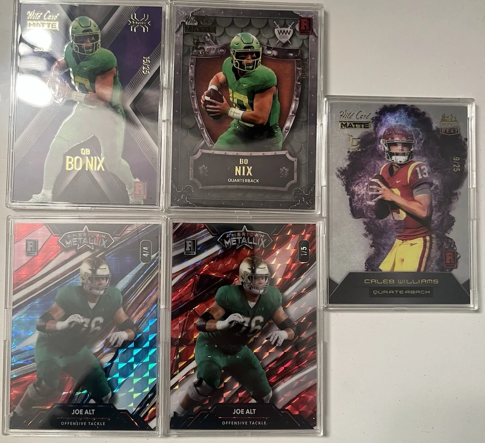 Wild Card Oregon + Caleb Williams Rookie Combo All Numbered. Bo Nix, Joe Alt - Image 1 of 2