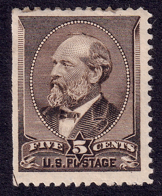 US Scott 205, 1882 Garfield, 5c yellow brown, H MINT - Image 1 of 1