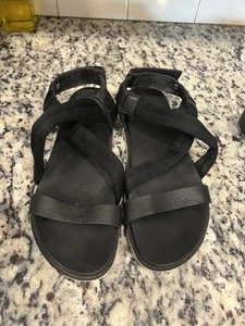 Sorel Roaming Deacon flache schwarze Damen-Riemchensandale aus Leder Größe 10 - Bild 1 von 5