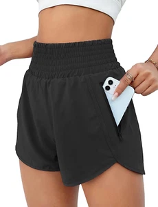 Women’s High Waisted Athletic Running Shorts with Pocket Gym Workout Wear - Picture 1 of 12