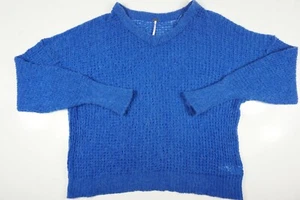 Women's Free People Off Blue Oversized Lulu V Neck Sweater Sz Large - Picture 1 of 9