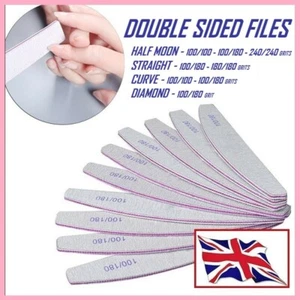 Nail Files 100/180/240Grit Professional Quality Half Moon/Straight/Curve/Diamond - Picture 1 of 22