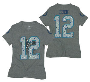 NFL Youth Girls Indianapolis Colts Andrew Luck Short Sleeve Splatter Shirt, Grey