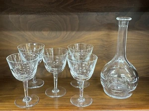 Set of (5) Orrefors BERNADOTTE 6 1/4" Water Goblet Glasses + Decanter - Picture 1 of 10