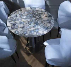 Grey Agate Stone Coffee Table Top Luxury Gemstone Modern Furniture Home Decor - Picture 1 of 6