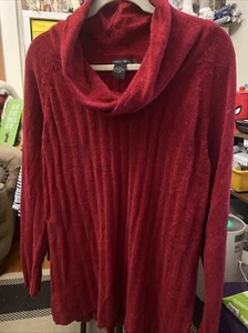 Nomadic Traders Top Womens Large Red Cowl Neck Long Sleeve Pullover Knit - Picture 1 of 4