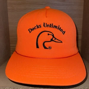 Vintage Blaze Orange Ducks Unlimited Snapback Adjustable Hunting Hat Cap Rare - Picture 1 of 10
