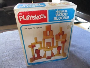 Playskool Natural Wood Toy Building Blocks Set - 36 Blocks 1978 - Ages 1 1/2 - 5 - Picture 1 of 14