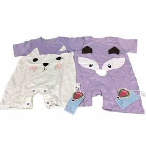 NEW Cute Baby Girls Cotton Bodysuits jumper 24 Months Purple Animal 2pc Set - Picture 1 of 5