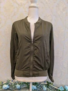 Hype Women’s Green Bomber Jacket With White Sleeve Stripes - Size L - Picture 1 of 7