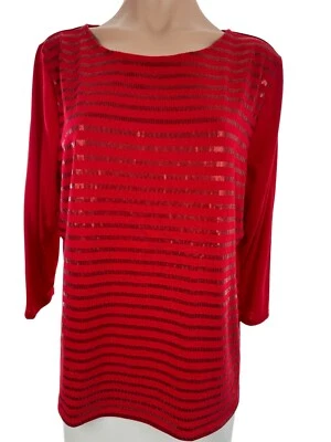 Pulôver Liz Claiborne tamanho XL vermelho com lantejoulas vermelhas manga 3/4 poli, raiom, elastano - Imagem 1 de 4