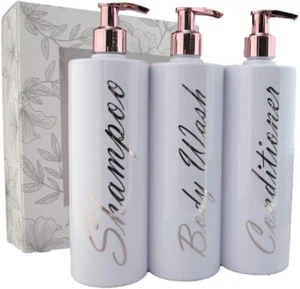 Mrs Hinch Inspired SET OF 3 Shampoo BodyWash Conditioner Silver Top Empty Bottle - Picture 1 of 25