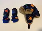 Childrens Place Dinosaur Trappers Hat And Mittens Boys 4T - 5T Faux Fur