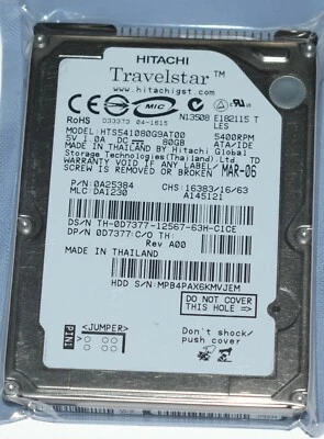 Hitachi 80GB HTS541080G9AT00 MLC: DA1230 PN: 0A2534 IDE 2.5 "Laptop Hard Drive - Image 1 of 4