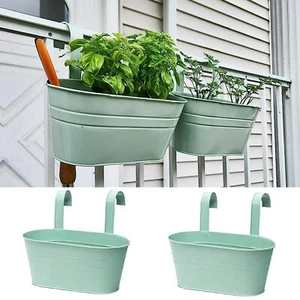 Pots 2 Pcs Metal Hanging Flower Plant Pots Metal Bucket Flower Pots Fence Bucket - Picture 1 of 8