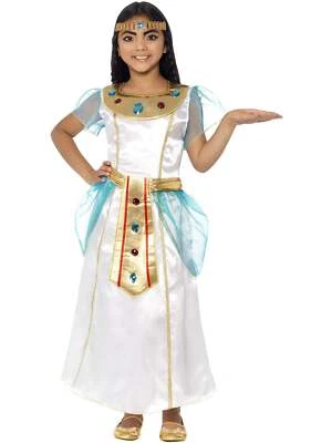 Deluxe Cleopatra Egyptian Costume Fancy Dress Gold & White With Head Piece - image 1 of 4